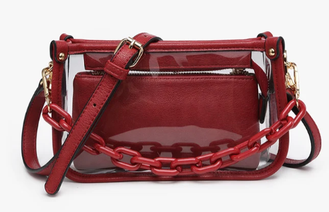 M2226CR-CRIM Jen & Co. Jessica Clear Crossbody in Crimson 0