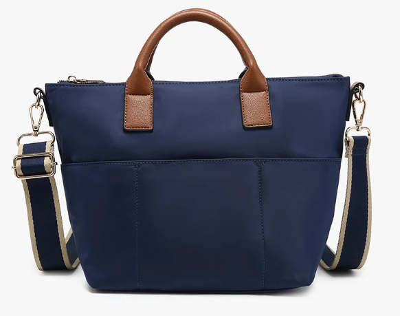 M2915-NV.BR Jen & Co. Winnie Nylon Satchel in Navy Brown 0