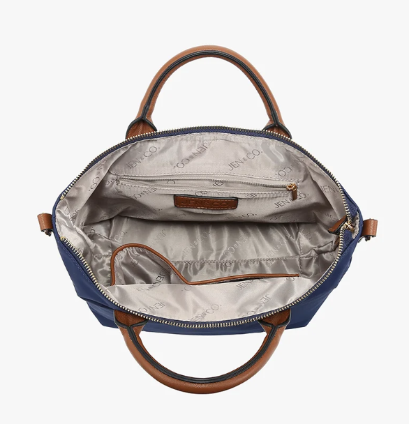 M2915-NV.BR Jen & Co. Winnie Nylon Satchel in Navy Brown 0