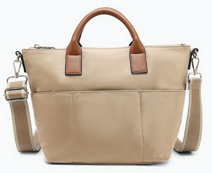 M2915-TN.BR Jen &amp; Co. Winnie Nylon Satchel in Tan/Brown