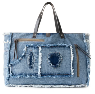 S-14340 Myra Bag Frayed Frontier Western Denim Tote Blue 0