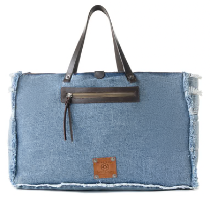 S-14340 Myra Bag Frayed Frontier Western Denim Tote Blue 0