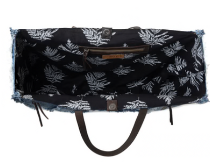 S-14340 Myra Bag Frayed Frontier Western Denim Tote Blue 0