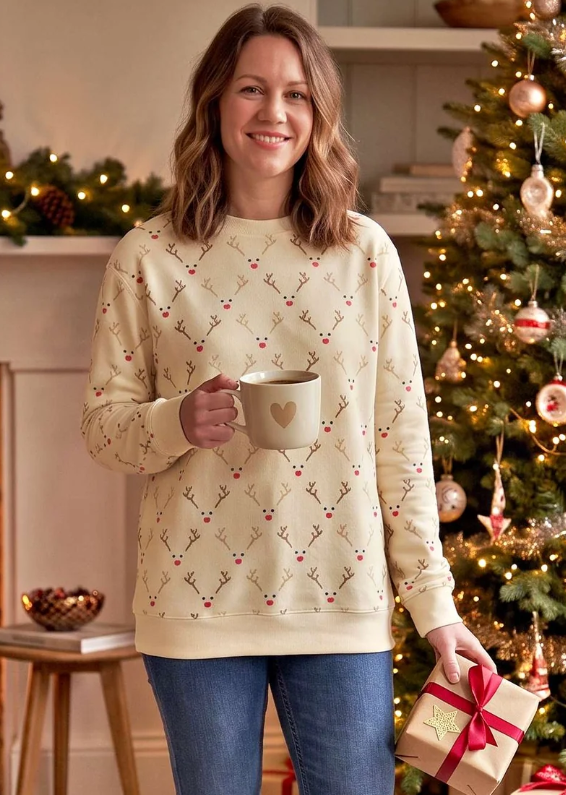 RDG25A75DRP Royce "Holiday Deer Pattern" Crew Neck Fleece Ivory 0