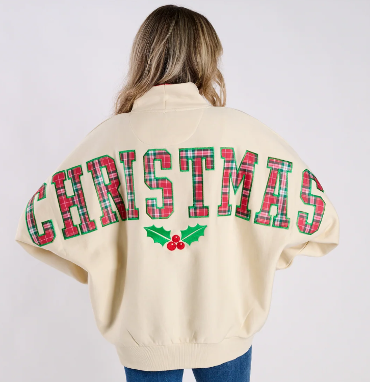 RDG65393FCP Royce "Christmas Plaid Flannigan Mocktail" Oversized Crew Ivory 0