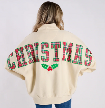 RDG65393FCP Royce "Christmas Plaid Flannigan Mocktail" Oversized Crew Ivory 0