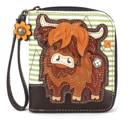839HC7S Chala Zip-Around Wallet - Highland Cow - Green Stripe 0