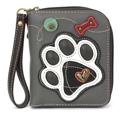 839PWA5 Chala Zip-Around Wallet - Black Paw Print - Grey 0