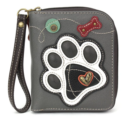 839PWA5 Chala Zip-Around Wallet - Black Paw Print - Grey 0