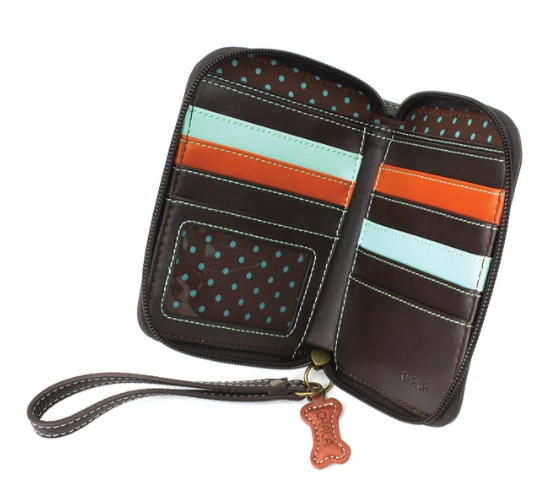 839PWA5 Chala Zip-Around Wallet - Black Paw Print - Grey 0