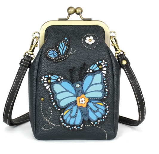 863BBF1 Chala Kisslock Cellphone Crossbody - Blue Butterfly - Navy 0