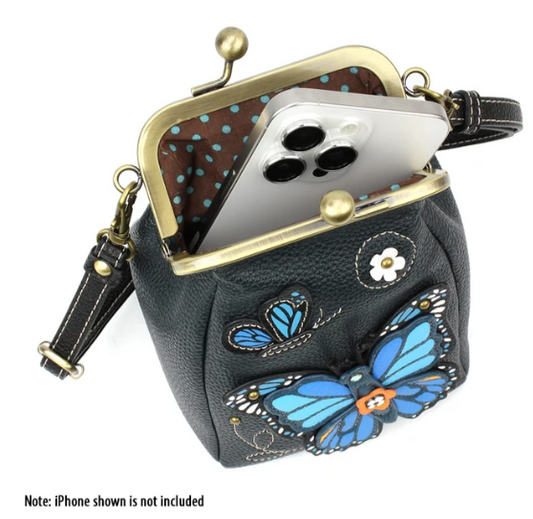 863BBF1 Chala Kisslock Cellphone Crossbody - Blue Butterfly - Navy 0