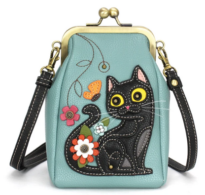 863BC1 Chala Kisslock Cellphone Crossbody - Black Cat - Blue 0