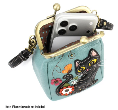 863BC1 Chala Kisslock Cellphone Crossbody - Black Cat - Blue 0