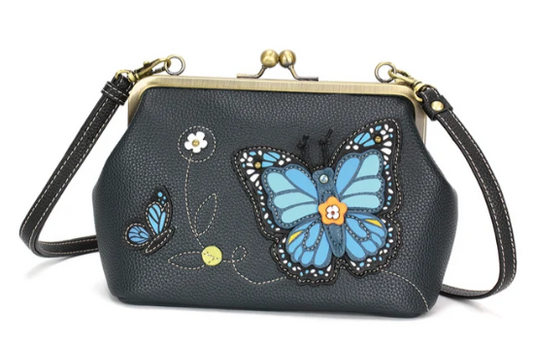 864BBF1 Chala Kisslock Crossbody Purse - Blue Butterfly - Navy 0