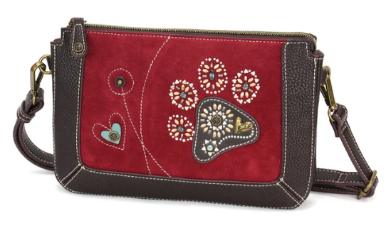 D827PP9 Chala Dazzled Cellphone Crossbody - Paw Print - Burgundy 0