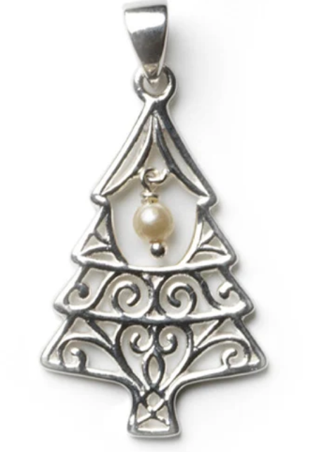 740 DER P964 Southern Gates Sterling Silver Holiday Tree Pearl Pendant 0