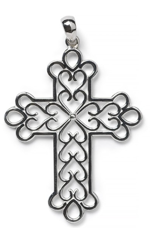 740 DER P1929 Southern Gates Sterling Silver Elaine Heart Filigree Cross Pendant 0