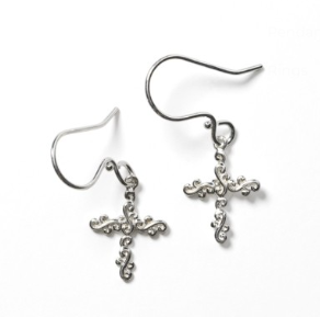 739 DER E571 Southern Gates Scrolling Vine Cross Earrings 0