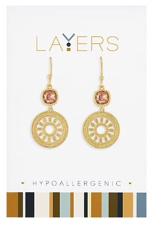 LAY-EAR128-G Layers Gold Tone Vintage Rose Filigree Dangle Earrings 0