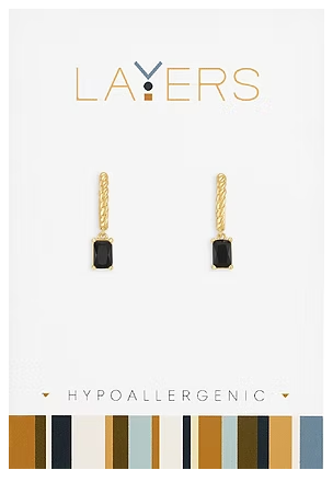 LAY-EAR132-G Layers Gold Tone Jet Black Twisted Huggie Earrings 0