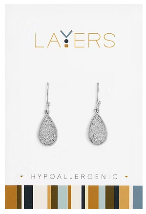 LAY-EAR616-S Layers Silver Tone Sandblasted Teardrop Dangle Earrings 0