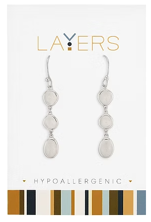 LAY-EAR618-S Layers Silver Tone Triple Oval Dangle Earrings 0