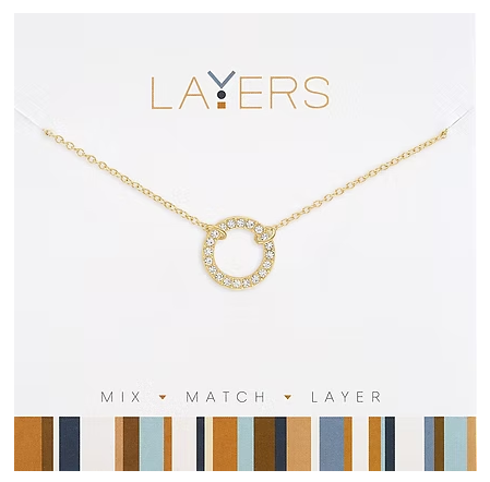 LAY-231G Layers Gold Tone CZ Circle Necklace 0
