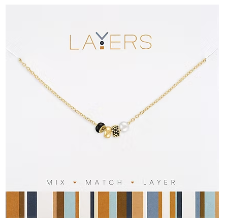 LAY-237G Layers Gold Tone Trio Bead & Pearl Necklace 0