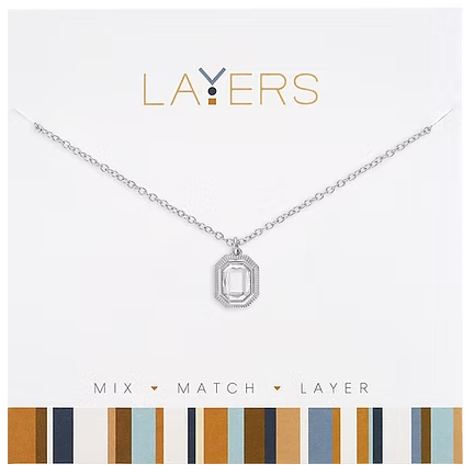 LAY-679S Layers Silver Tone Emerald Cut CZ Necklace 0