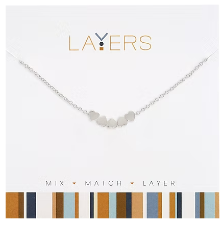 LAY-683S Layers Silver Tone Multi Mini Hearts Necklace 0