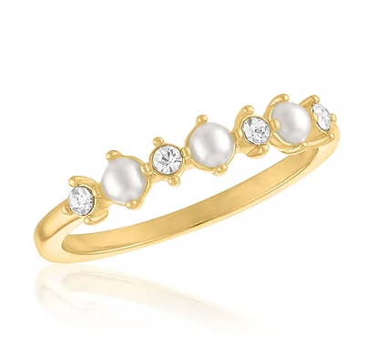 LAY-RING124G Layers Gold Tone Pearl & CZ Cluster Rings 0