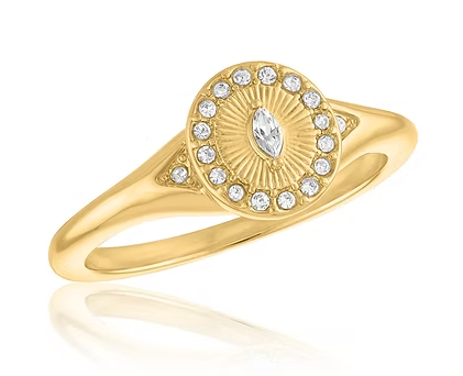 LAY-RING128G Layers Gold Tone Marquise Halo Sunburst Ring 0