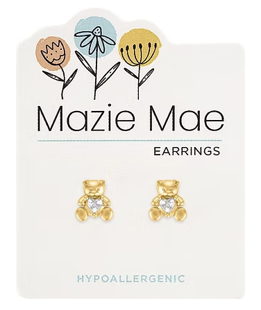 MM-EARG318 Mazie Mae Gold Tone Teddy Bear Stud Earrings 0