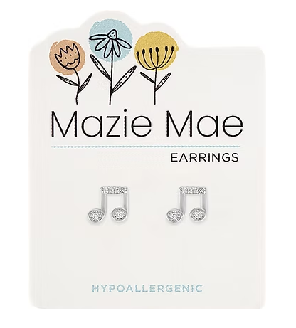 MM-EARS771 Mazie Mae Silver Tone Music Note Earrings 0