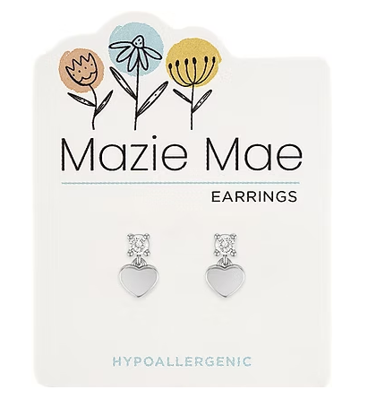 MM-EARS775 Mazie Mae Silver Tone CZ Heart Drop Stud Earrings 0
