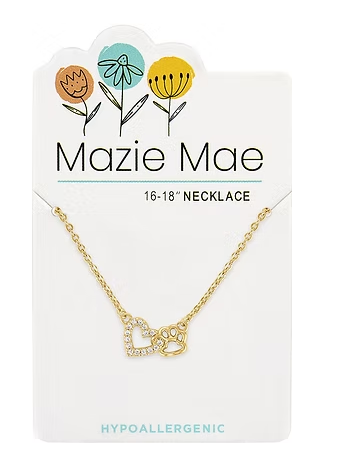 MM-NECKG261 Mazie Mae Gold Tone Interlocking Heart & Paw Necklace 0
