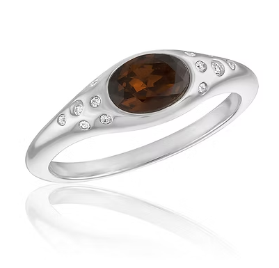 STK145 Stacks Silver Tone Burgundy Oval Accent Stack Ring 0