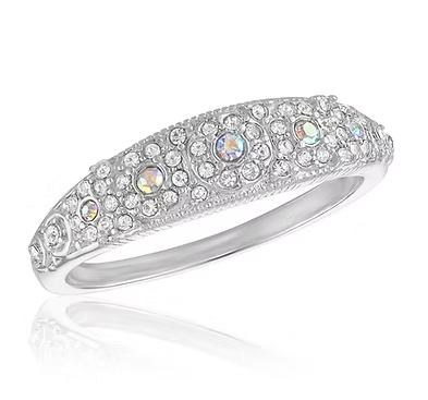 STK147 Stacks Silver Tone Vintage Details CZ Ring 0