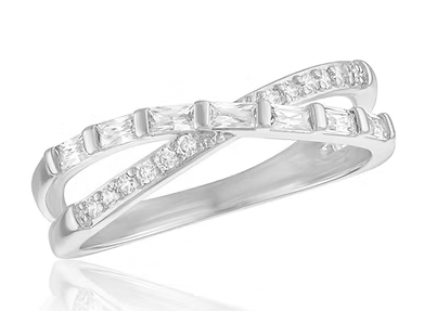STK150 Stacks Silver Tone Crystal Crossover Ring 0