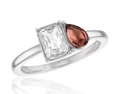 STK151 Stacks Silver Tone Burgundy Duo-Stone Ring 0