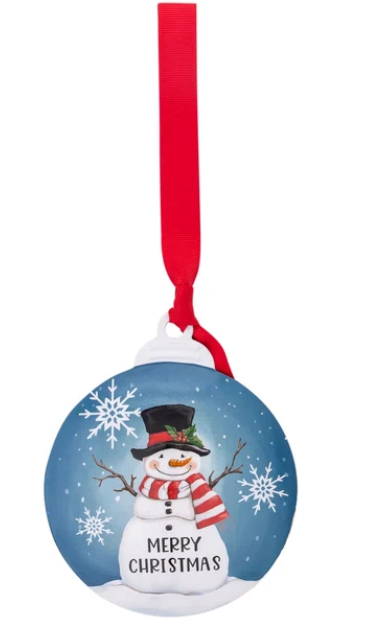 35775 Divinity Boutique Metal Ornament Merry Christmas Snowman 0