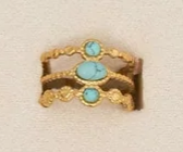 10158-4 Narelle 18K Yellow Gold Plated 3Row Turquoise Adjustable Ring 0