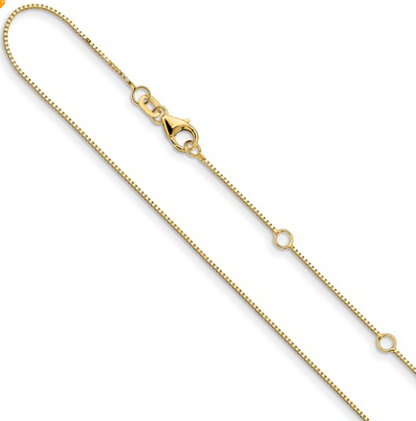 1374-18+2 14K Yellow Gold .7mm Box 1in+1in Adjustable Chain 0