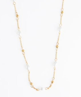 10194 Narelle Waterproof 18K Yellow Gold Plated Pearl/Bead Station Necklace 0