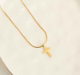 10242 Narelle 18K Yellow Gold Plated Waterproof Dainty Cross Charm Necklace 0