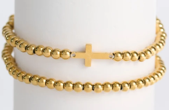 10255 Narelle 18K Yellow Gold Plated Waterproof Stretch Cross Bracelet Set 0