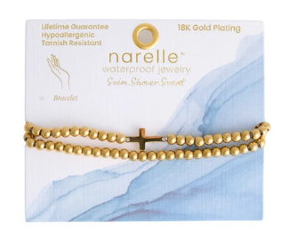 10255 Narelle 18K Yellow Gold Plated Waterproof Stretch Cross Bracelet Set 0