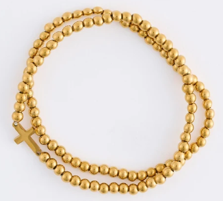10255 Narelle 18K Yellow Gold Plated Waterproof Stretch Cross Bracelet Set 0