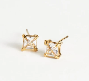 10707 Narelle 18K Yellow Gold Waterproof 5mm Square CZ Stud Earrings 0